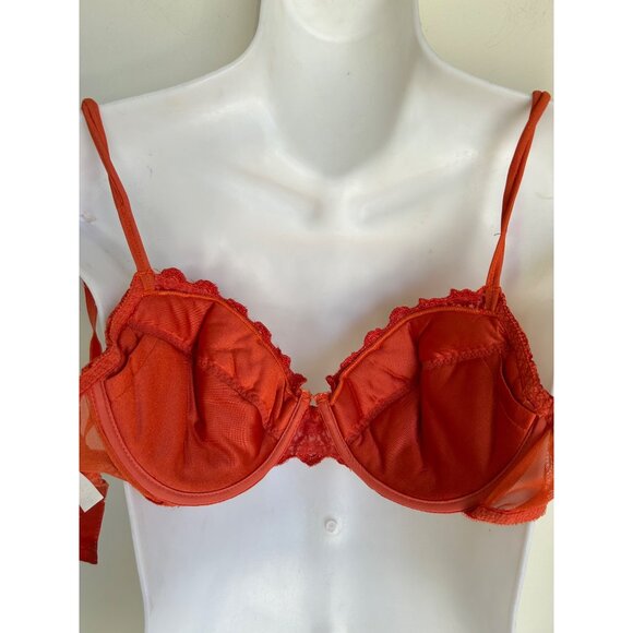 Victorias Secret Orange Lace Bra 36C With Bow Accent - Picture 6 of 8
